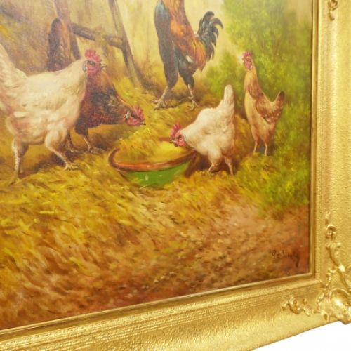 Pronkende haan met kippen