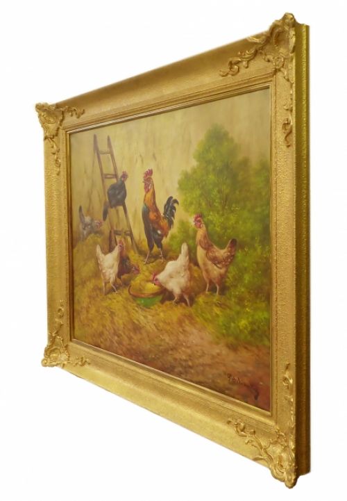 Pronkende haan met kippen