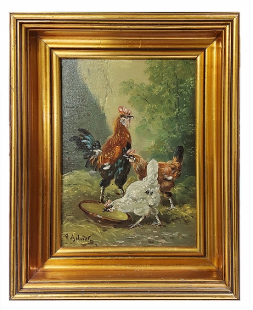 Paul Schouten met kippen en een haan