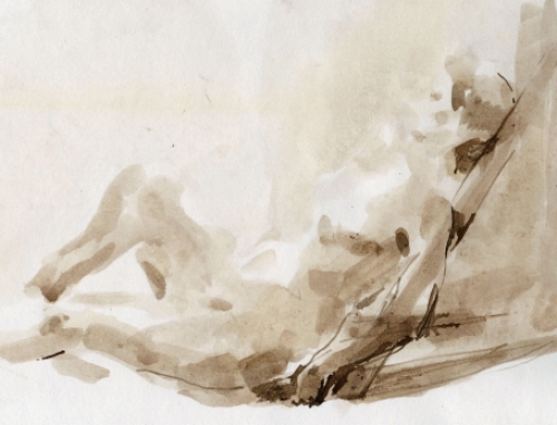 Paul Van Dessel met een naakt aquarel