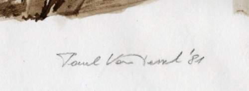 Aquarel, naakt liggend in zonnestoel 1981