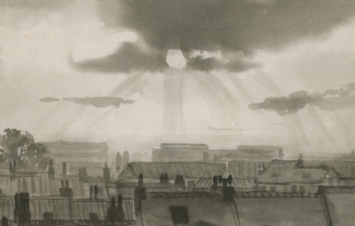 Paul Van Dessel met een aquarel uit 1985