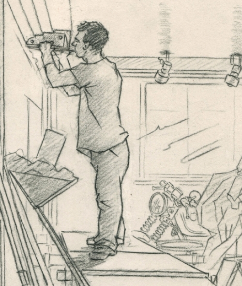 Paul Van Dessel met een tekening uit 1995