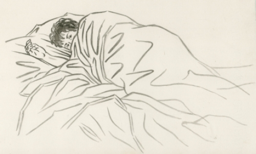 Paul Van Dessel met een tekening uit 2002