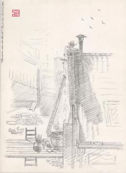 Potloodtekening van de Belgische kunstenaar Paul Van Dessel uit Antwerpen