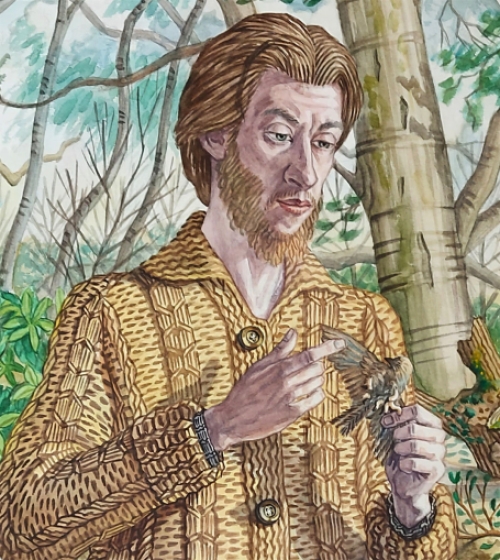 Paul Van Dessel met een aquarel uit 19873