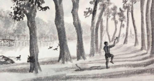 Paul Van Dessel met een aquarel uit 1984