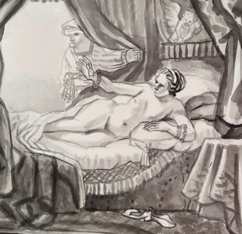 Paul Van Dessel met een aquarel uit 1989