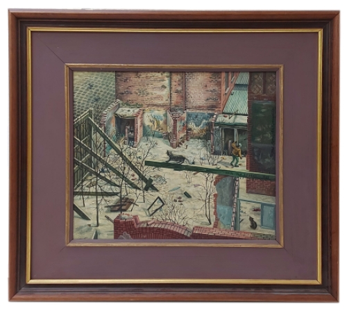 de Belgische kunstenaar Paul Van Dessel met een schilderij