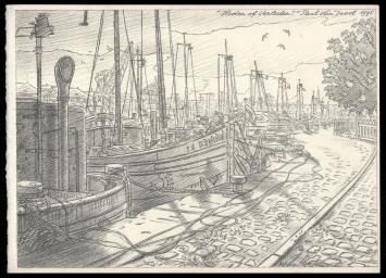 de Belgische kunstenaar Paul Van Dessel met een tekening