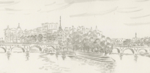 Paul Van Dessel met een tekening uit 2002