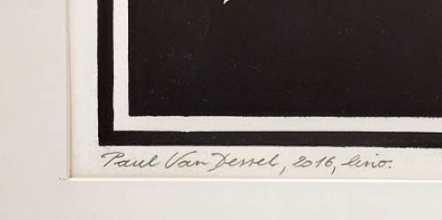 Linosnede van de Belgische kunstenaar P. Van Dessel kopen