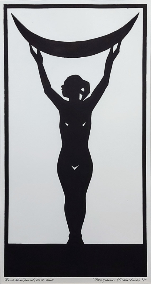 Paul Van Dessel met een linosnede uit 2016