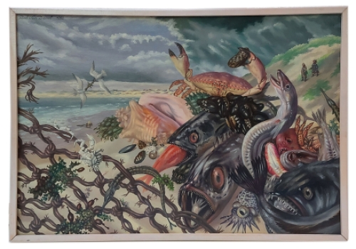 de Belgische kunstenaar Paul Van Dessel met een schilderij