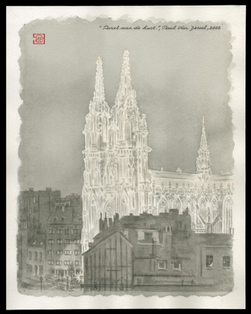 Aquarel uit 2002 van de Belgische kunstenaar Paul Van Dessel kopen