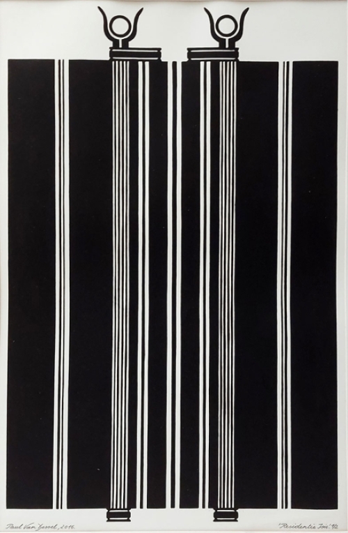 Paul Van Dessel met een linosnede uit 2016