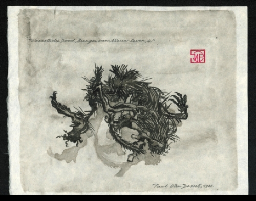 de Belgische kunstenaar Paul Van Dessel met een aquarel