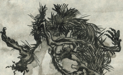 Paul Van Dessel met een aquarel uit 1985