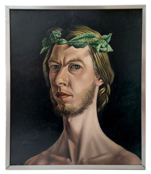 de Belgische kunstenaar Paul Van Dessel met een schilderij