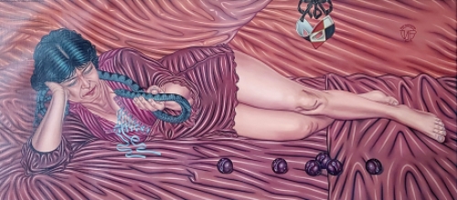 Paul Van Dessel met een groot schilderij