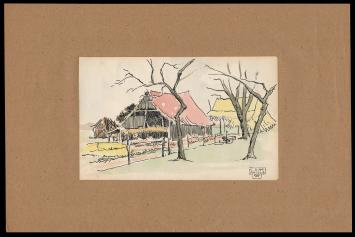 Pentekening met aquarel van kunstenaar Maurice Pauwaert