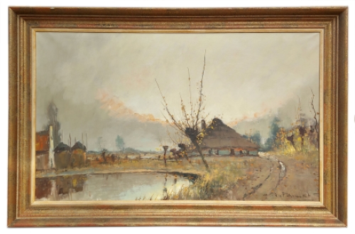 Landschapsschilderij van Belgische schilder Henri Joseph Pauwels op canvas