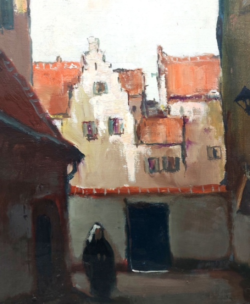 Begijnhof door H.J. Pauwels geschilderd