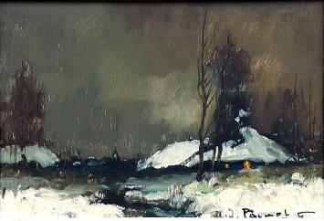 Olieverfschilderij van H J Pauwels van een Impressionistisch sneeuwlandschap