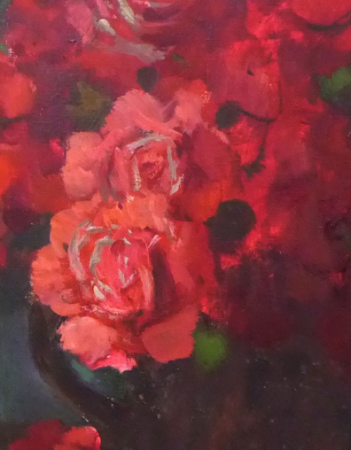 Olieverfschilderij van H J Pauwels Rode bloemen
