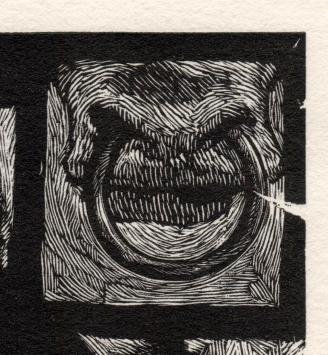 P. Bosteels met een houtsnede uit 1989