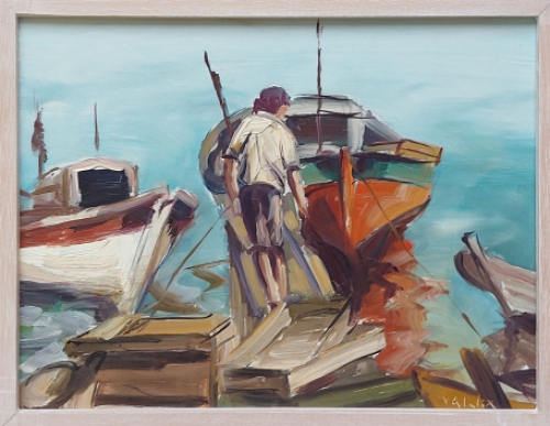 Schilderij van Petrus Valckx, bootjes