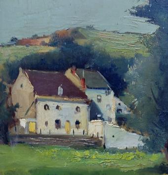 Schilderij van Pierre Hendrix, landschapje op paneel geschilderd