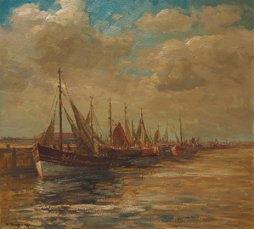 Schilderij van Pierre Verbeke met boten