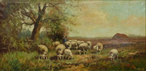 Schaapherderin in landschap