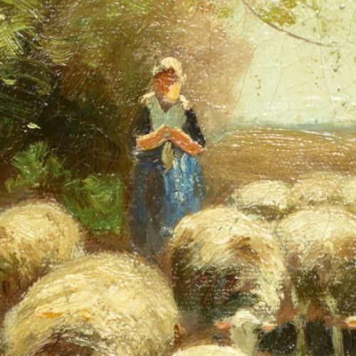 Schaapherderin in landschap