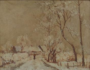 De Belgische schilder Piet Gillis met een landschap