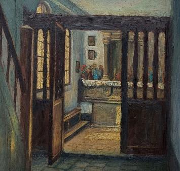 De Belgische schilder Pieter Stobbaerts met een interieur