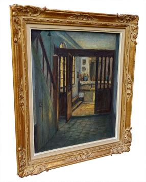 Pieter Stobbaerts  met een interieurschilderij uit 1937