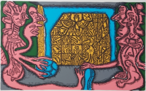 Pjeroo Roobjee met een lithografie