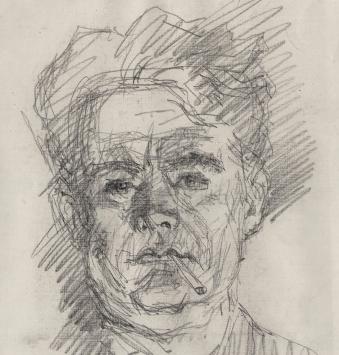 Lucien van der Borcht met een tekening +/- 1900