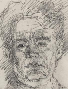 Schets van Lucien van der Borcht met verzamelstempel