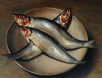 Belgische kunstenaar Pol Verswijver met een fijn schilderij