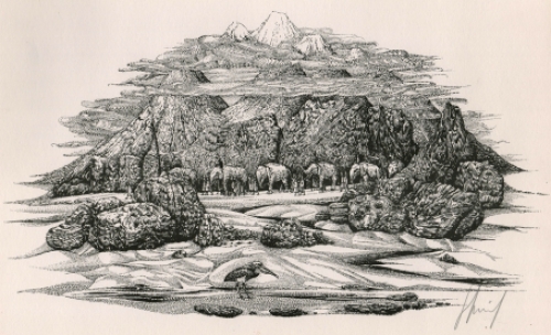 Paul Mariën  met een litho uit 1977