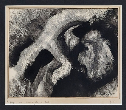 Abstract schilderijtje van Jeanne Portenart uit 1965