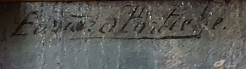 Klein schilderij van E. Portielje met boten