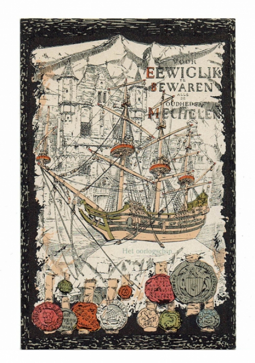 Postkaart van Alfred Ost N°11 Het oorlogschip