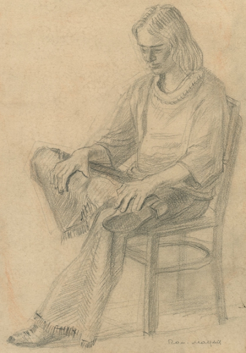 Belgische kunstenaar R. Malfliet met een tekening