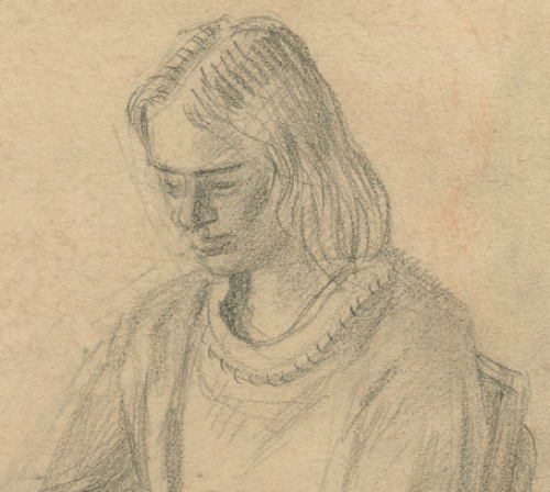 Romain Malfliet met een tekening van een vrouw