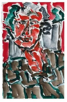 Antoine Juliens met een kleurrijk kunstwerkje