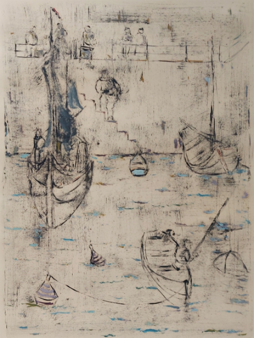 Litho met gouache van Paul Permeke, Stilleven met bloemen